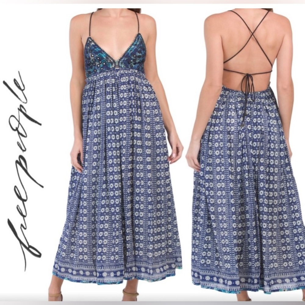 Free People Blue Patterned Maxi Dress